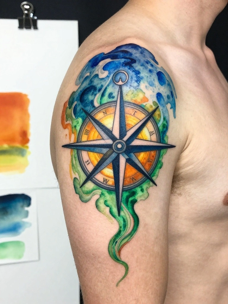 Watercolor Compass Tattoos Where the Journey Bleeds Into Living Color