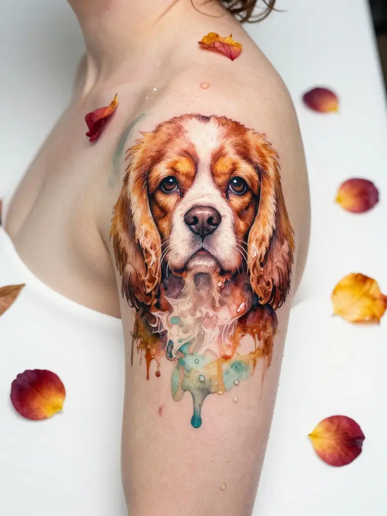 Watercolor Dog Memorial Tattoos Where Grief Blooms Into Living Color