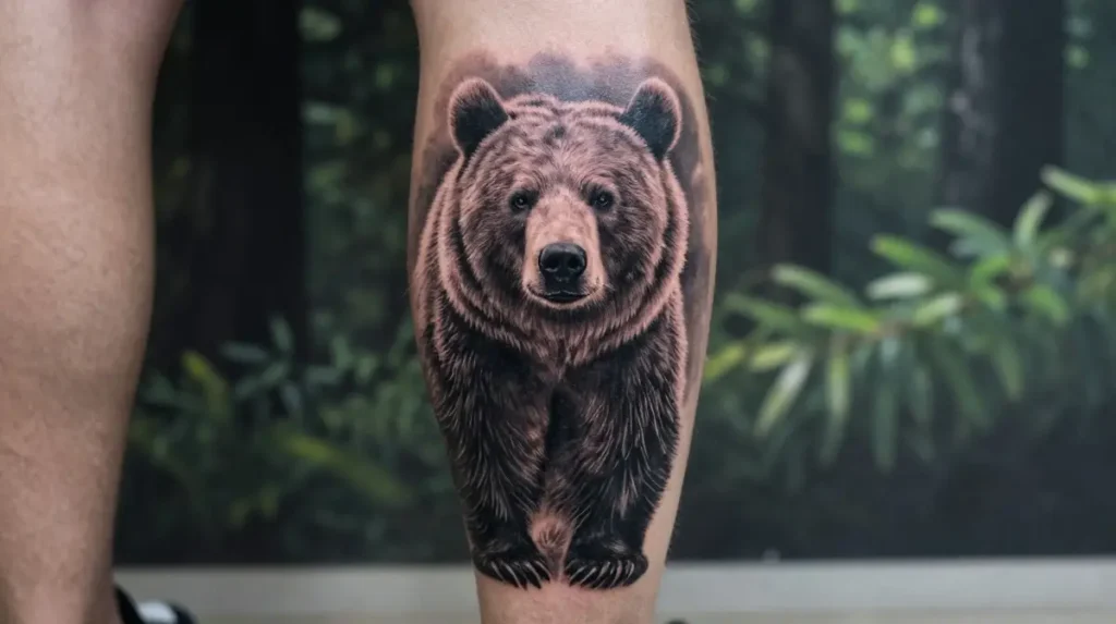 Bear Lower Leg Tattoo