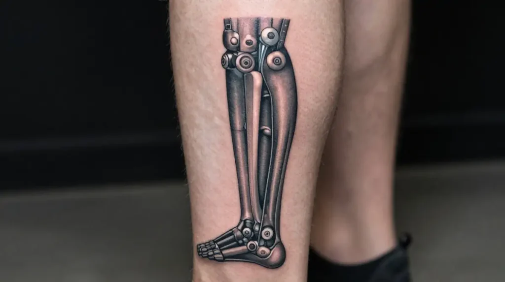 Biomechanical Lower Leg Tattoo