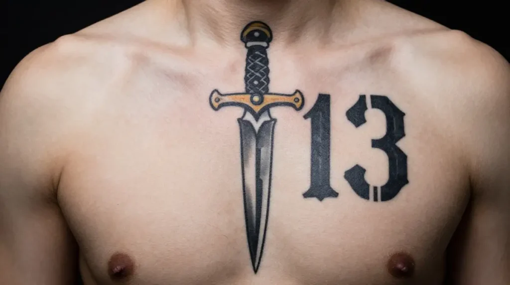 Dagger and Number 13 Tattoo