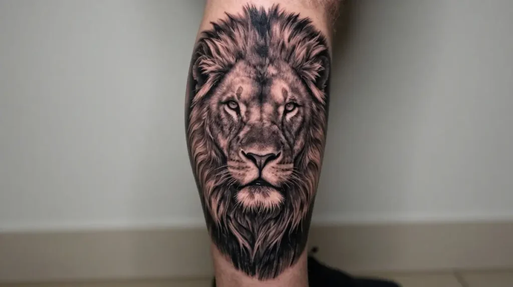 Lion Lower Leg Tattoo