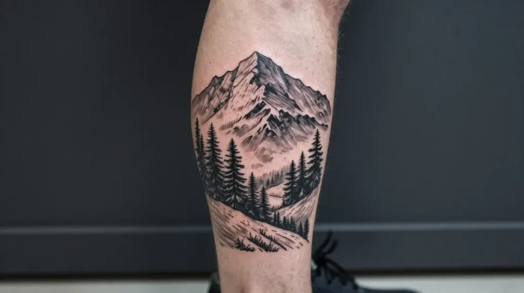 Mountain and Forest Landscape Tattoo