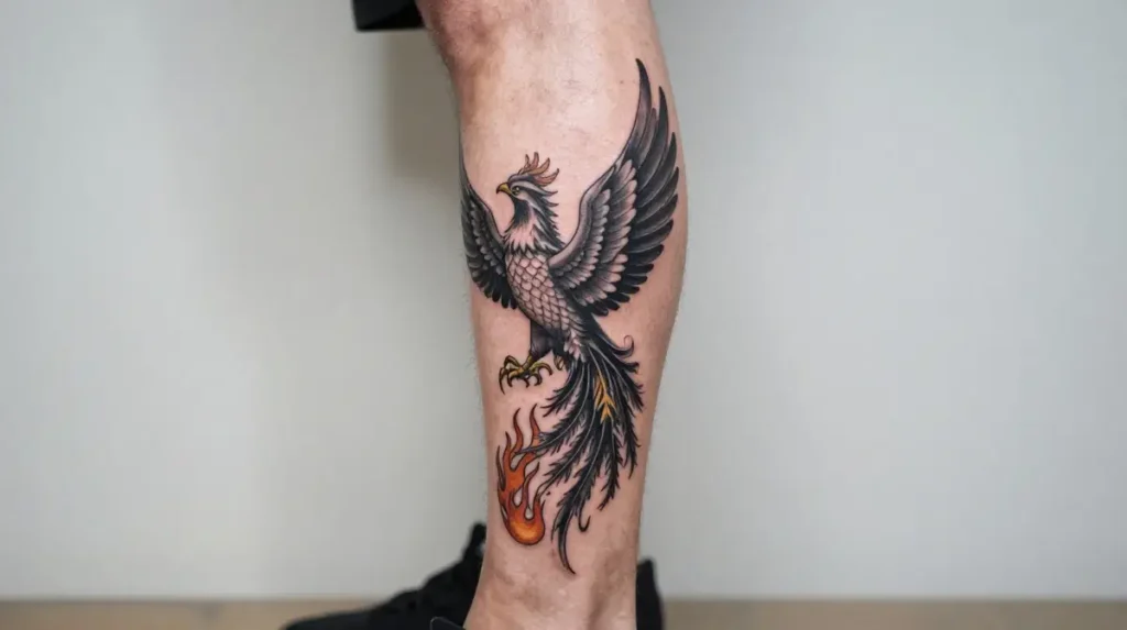Phoenix Lower Leg Tattoo