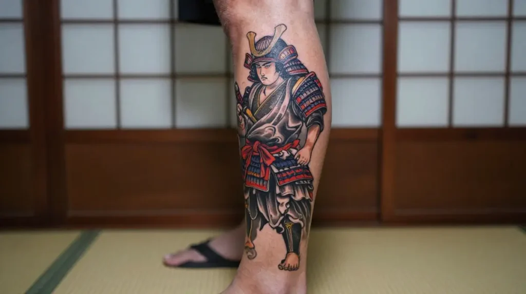 Samurai Lower Leg Tattoo