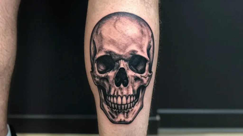 Skull Lower Leg Tattoo