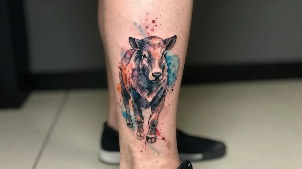Watercolor Lower Leg Tattoo