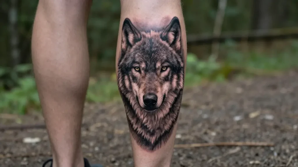 Wolf Lower Leg Tattoo