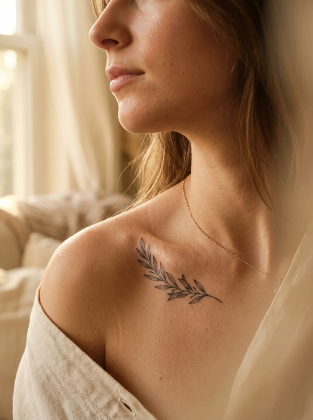 Laurel Wreaths Carve Silent Victory Into the Curve of a Collarbone