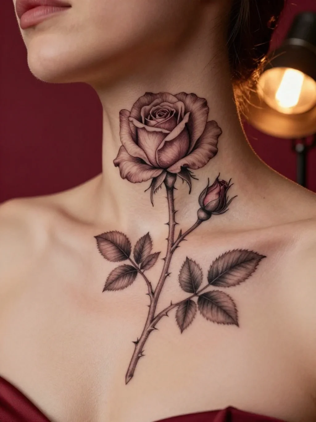 Rose and Botanical Neck Tattoos That Bloom Against the Collarbone
