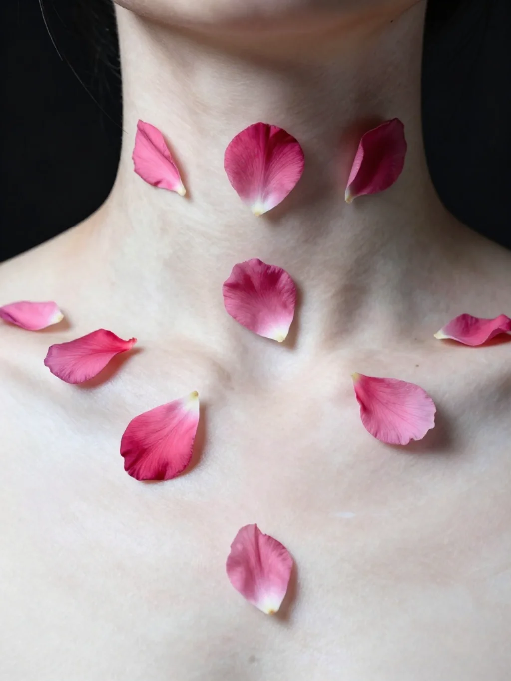 Abstract Petal Drifts Command Absolute Visual Authority on the Collarbone