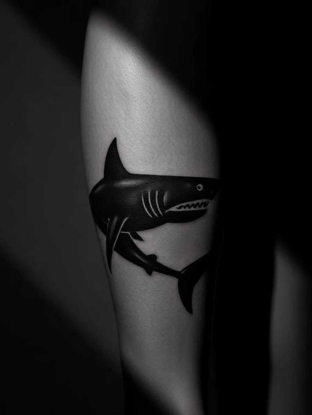 Blackwork Shadows That Give a Shark Its Deadliest Silhouette