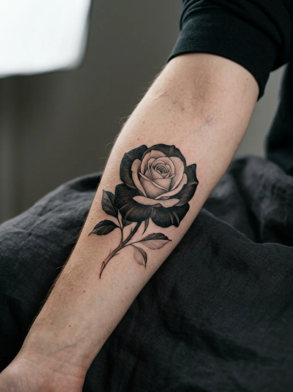 A Single Rose Fading Into Grey for the Softer Side He Hid