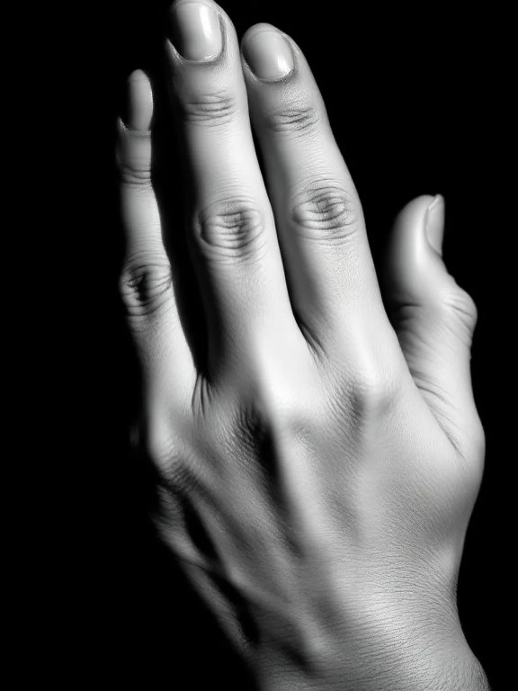 Black and Grey Praying Hands Tattoos With a Depth That Color Cannot Match