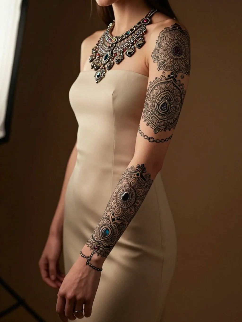 Ornamental Sleeve Tattoos Built From Chains Gems and Cultural Jewelry Heritage