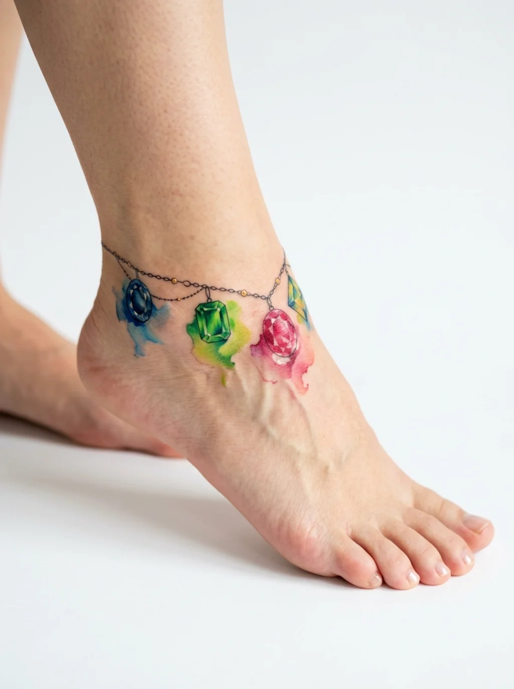 Watercolor Anklet Tattoos That Splash Color Around the Ankle Like Liquid Light