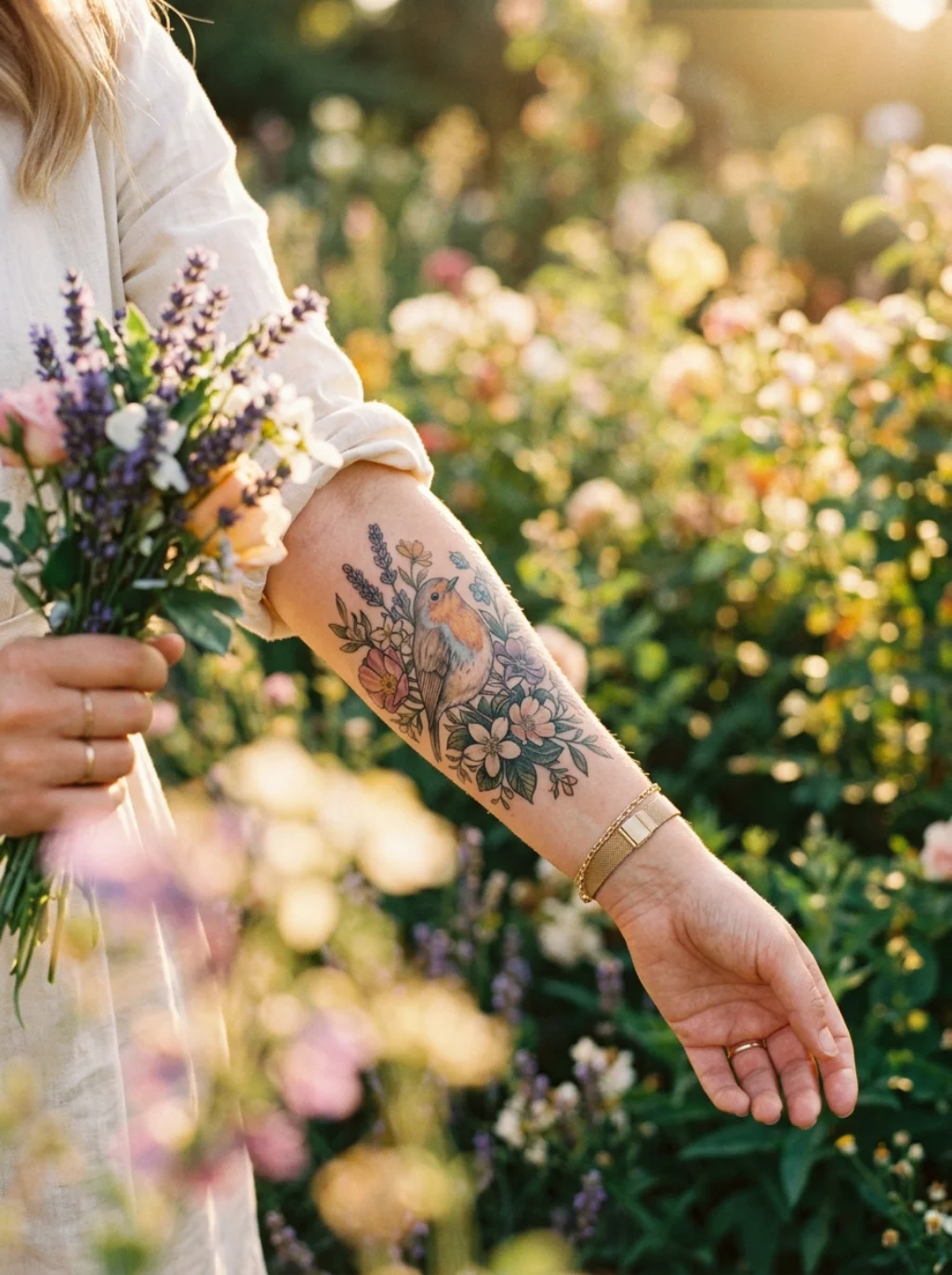 Bird Tattoo Ideas for Women With Meaning Built Around Floral Fusion Designs