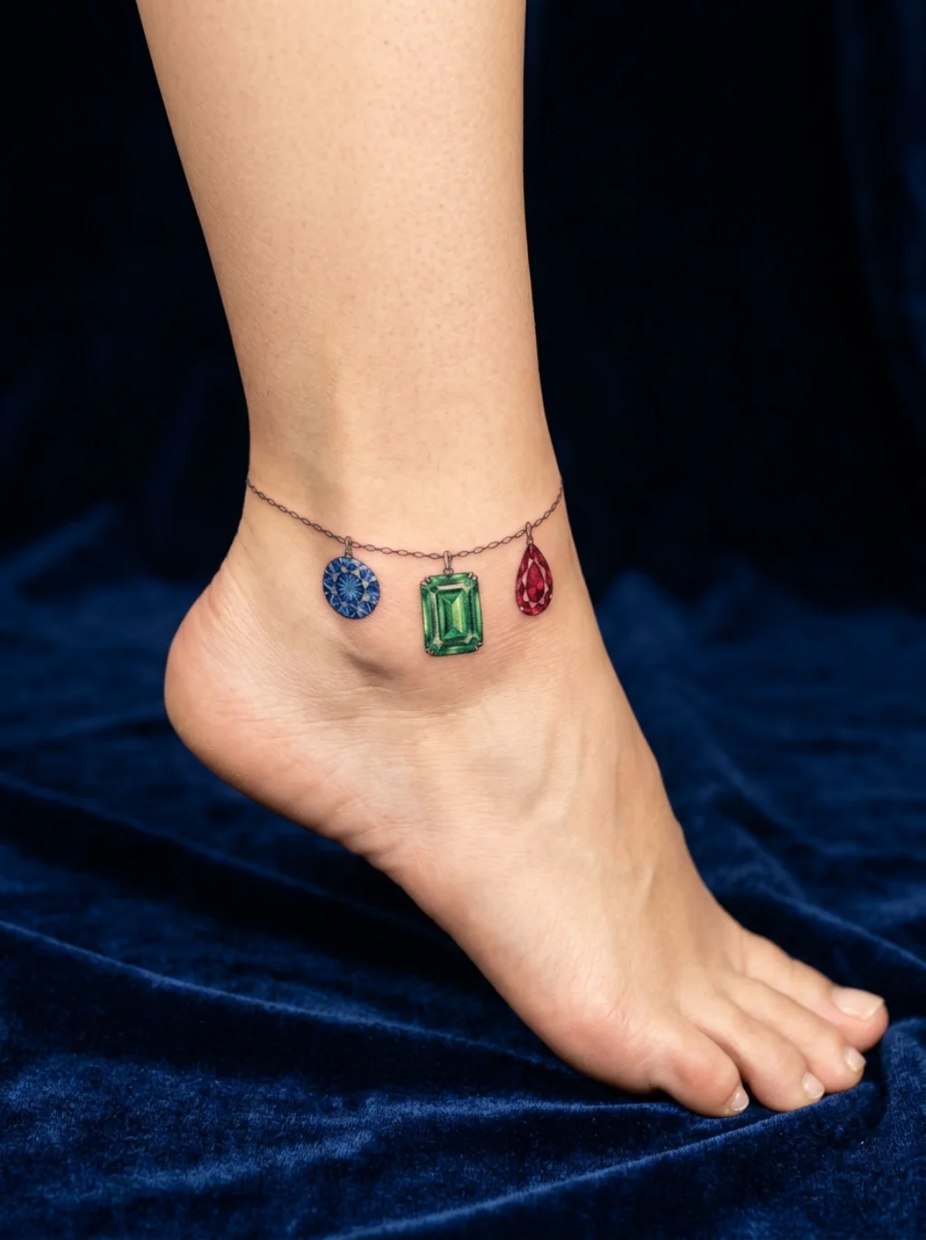 Gemstone and Birthstone Anklet Tattoos That Capture Light Below the Hem
