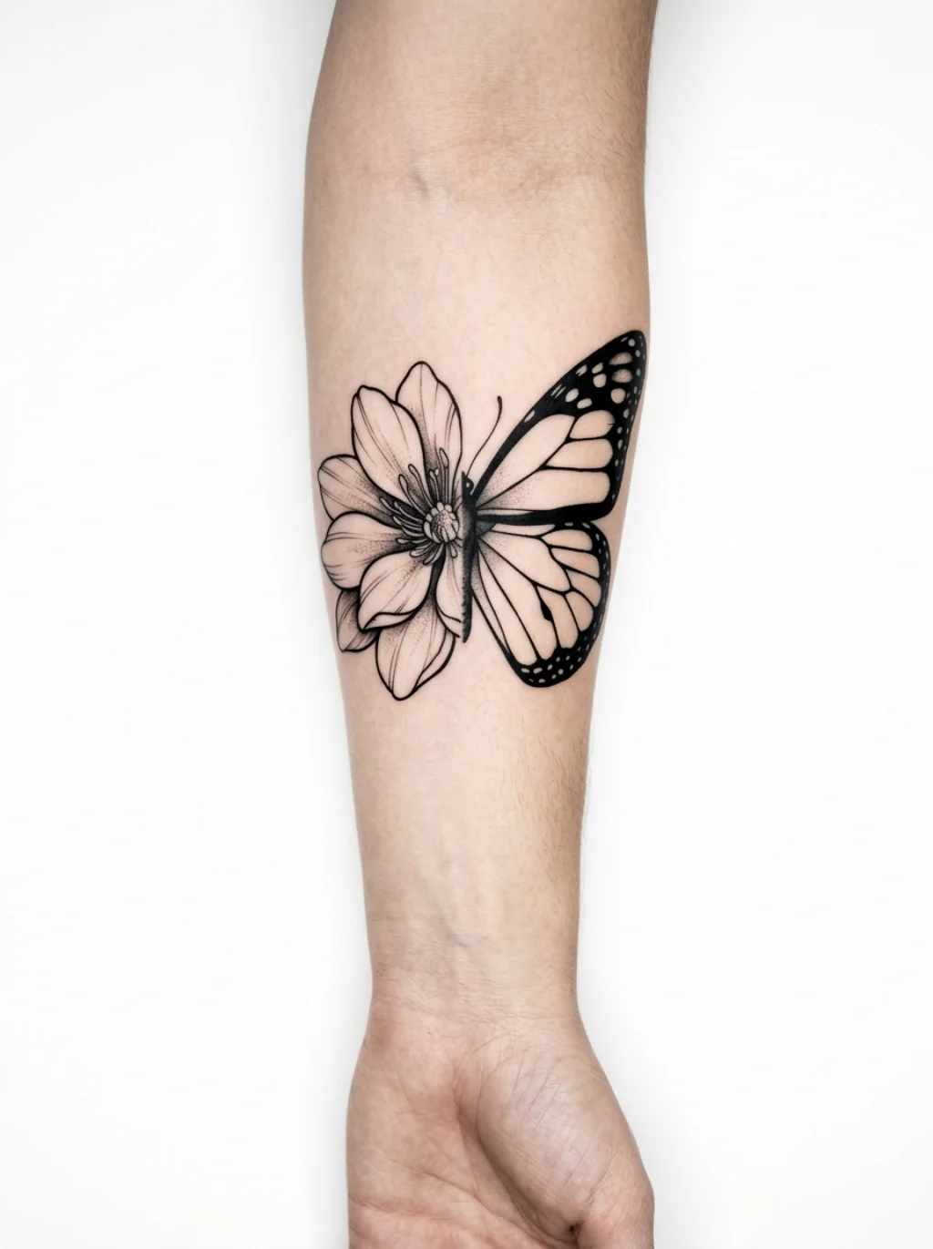 Negative Space Techniques That Give Butterfly Flower Tats Their Graphic Edge