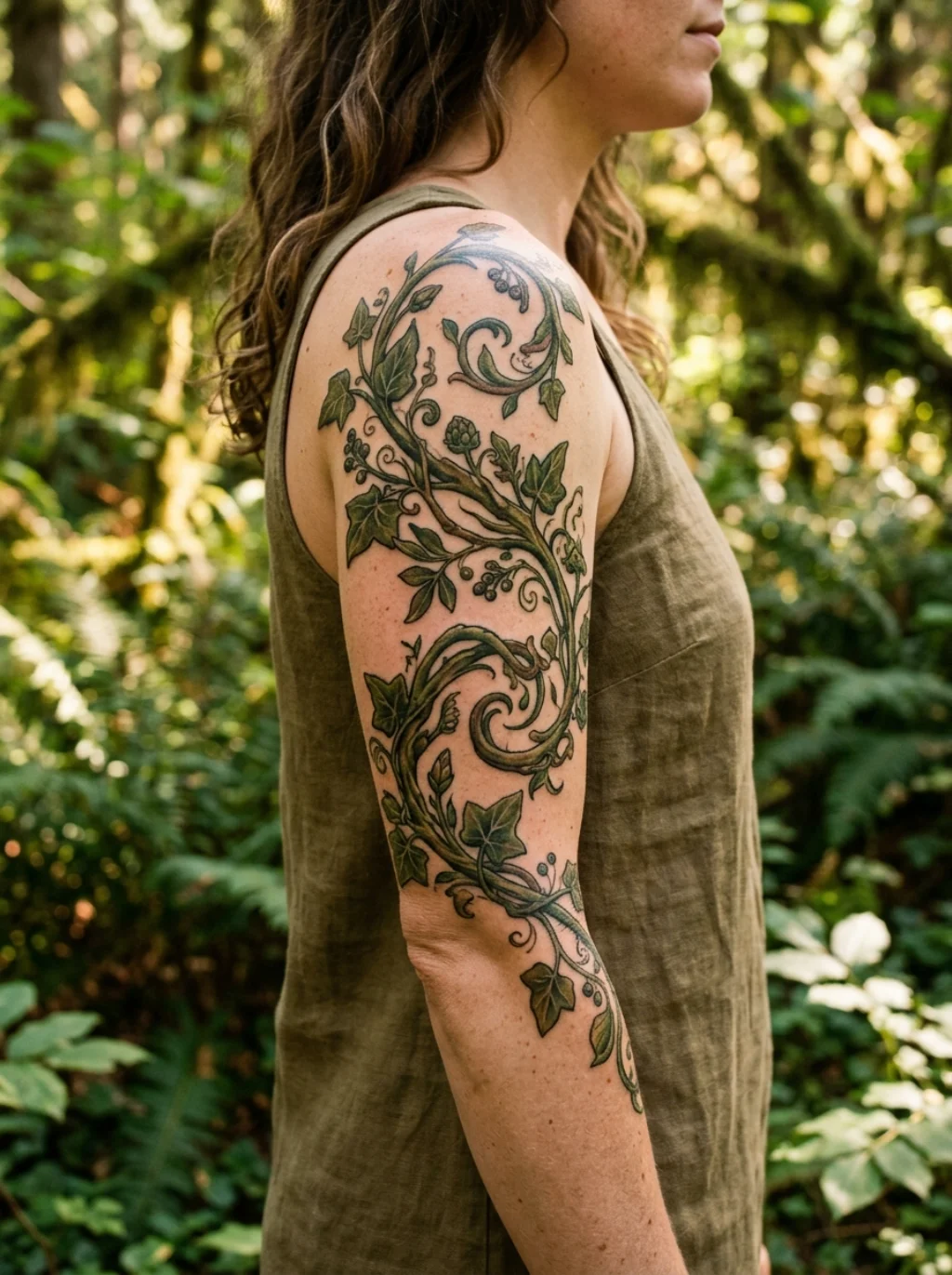 Vine Work Spiraling the Bicep Like a Living Sculpture