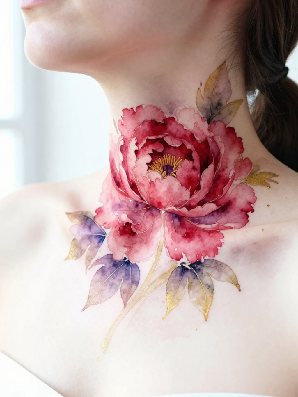 Watercolor Neck Tattoos That Paint the Throat in Liquid Emotion