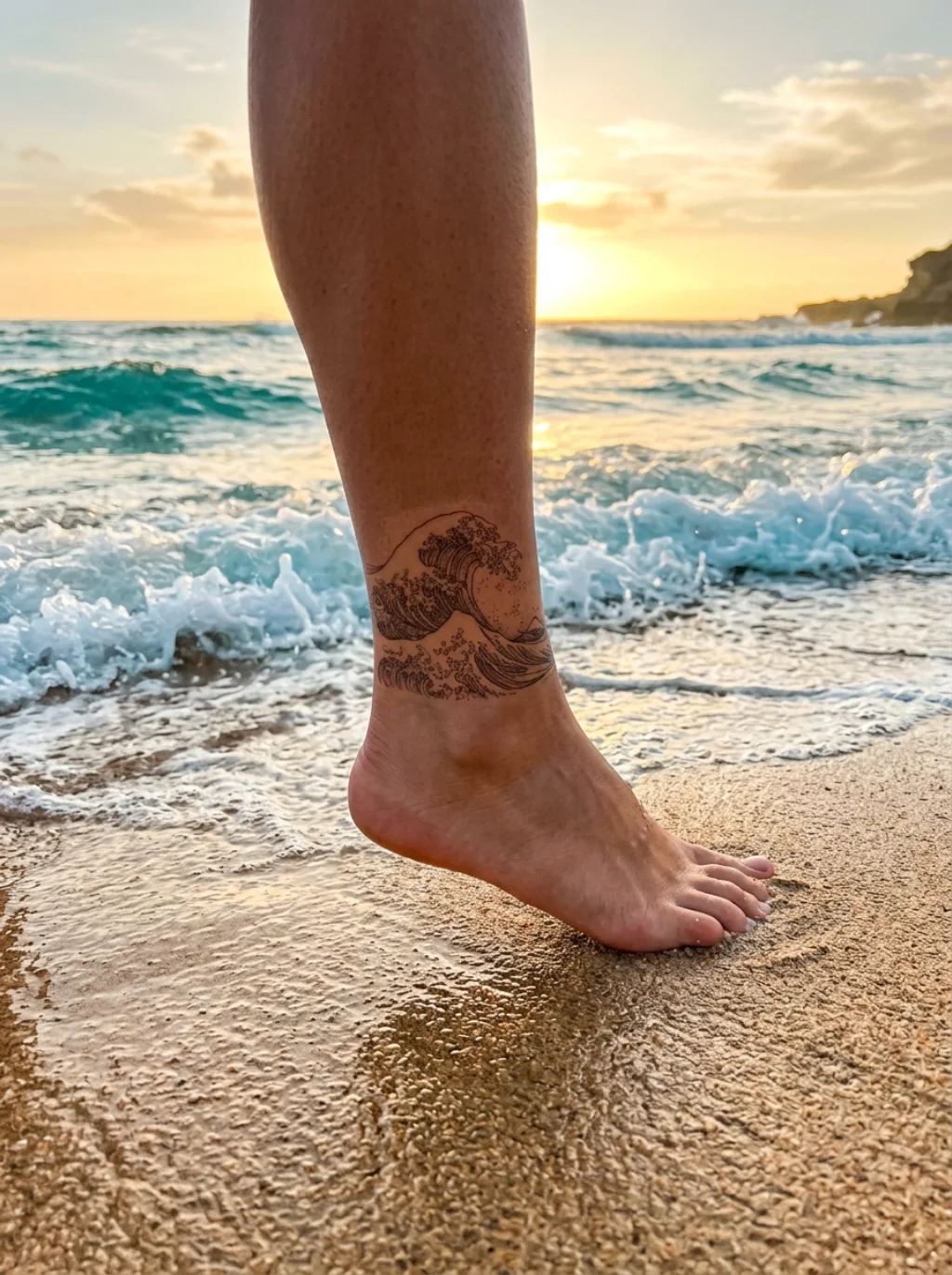 Ocean Wave and Nature Anklet Tattoos That Carry the Earth Everywhere You Walk