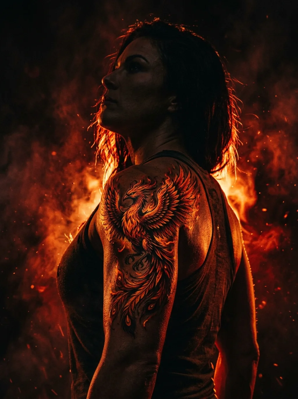 Phoenix Wings Rising Across Shoulder Muscle With Real Drama