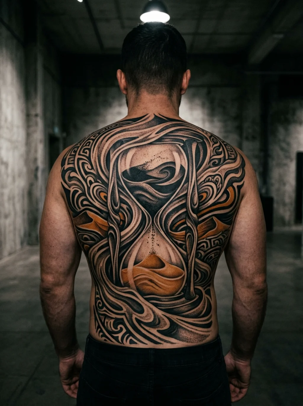 Backpiece Sand Art That Swallows the Entire Spine in Meaning