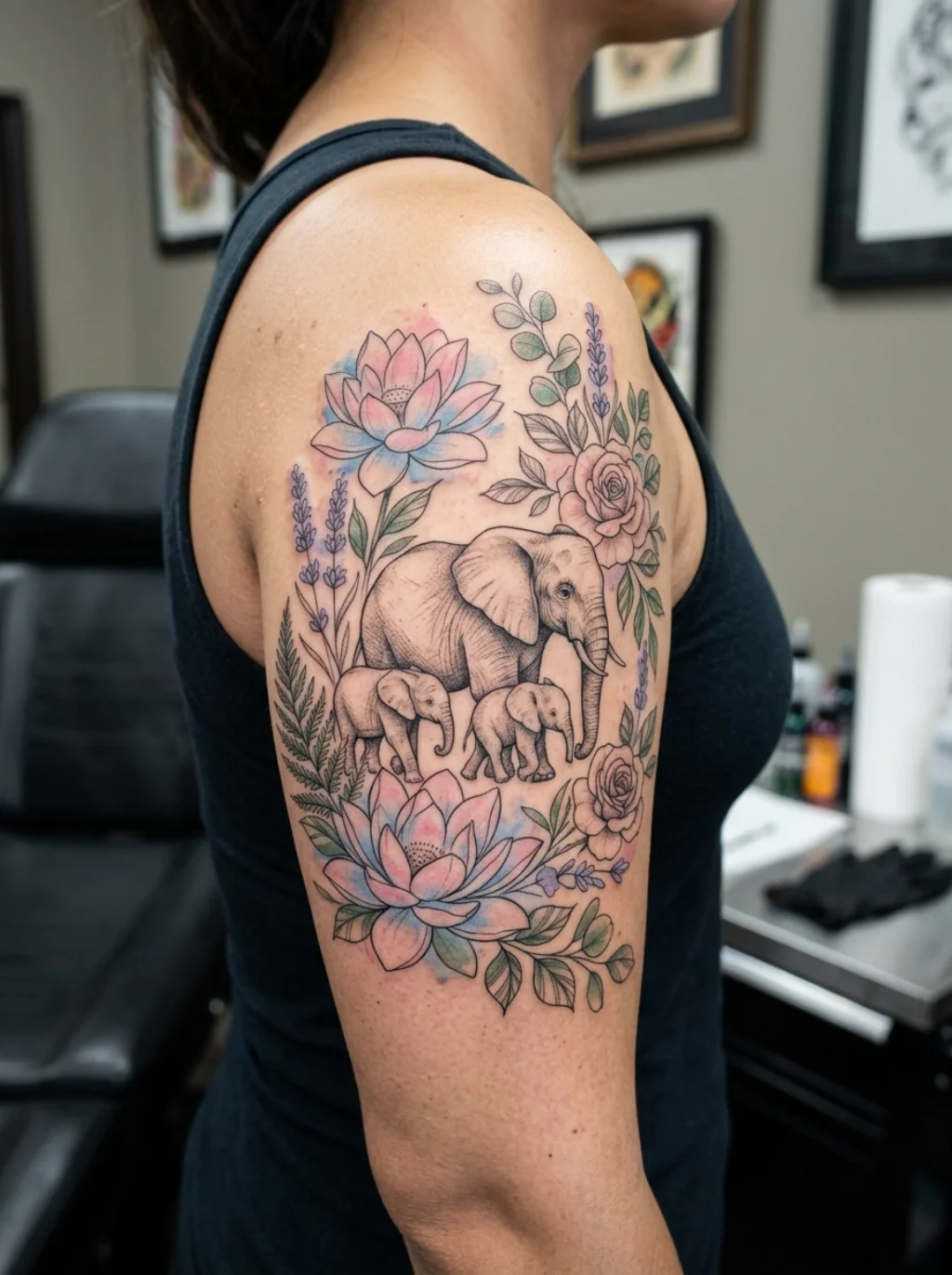 Floral and Botanical Elements That Give Elephant Family Tattoos a Softer Power