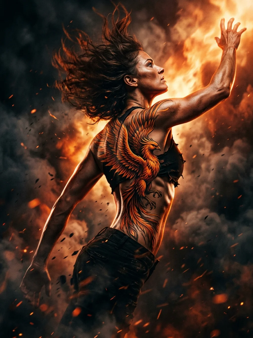 Phoenix and Bird Symbols Rising Along the Rib Cage