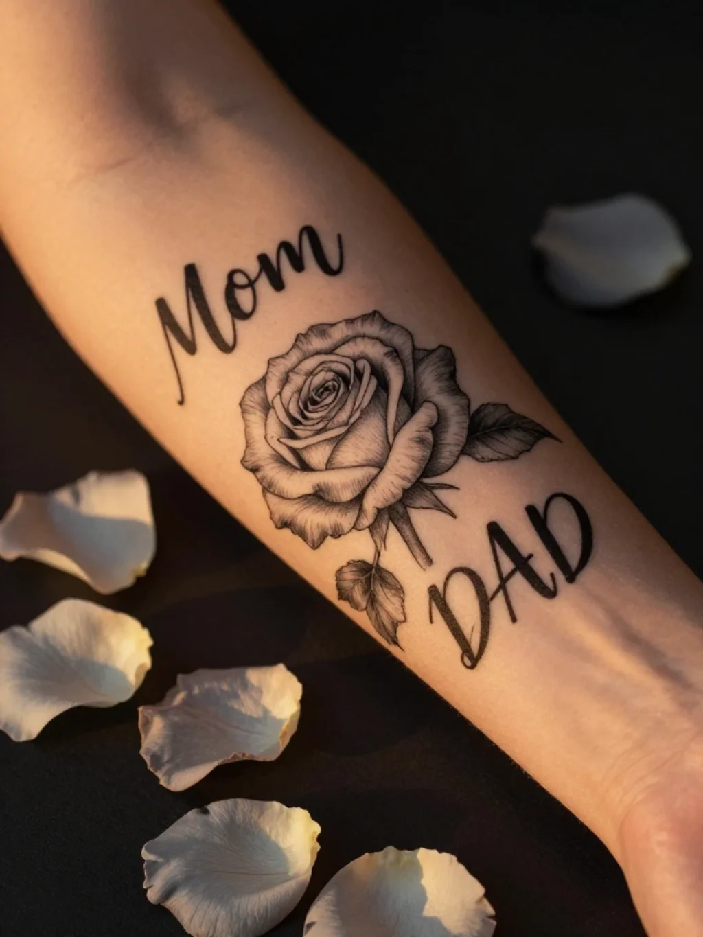 Rose and Floral Additions That Soften and Beautify Mom Dad Tattoo Designs