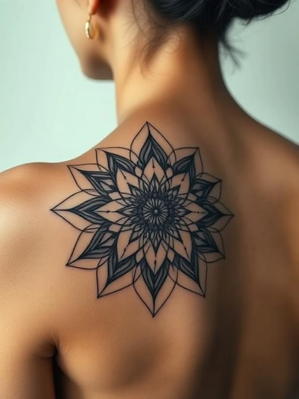 Geometric Sacred Geometry and Botanical Fusion on the Shoulder