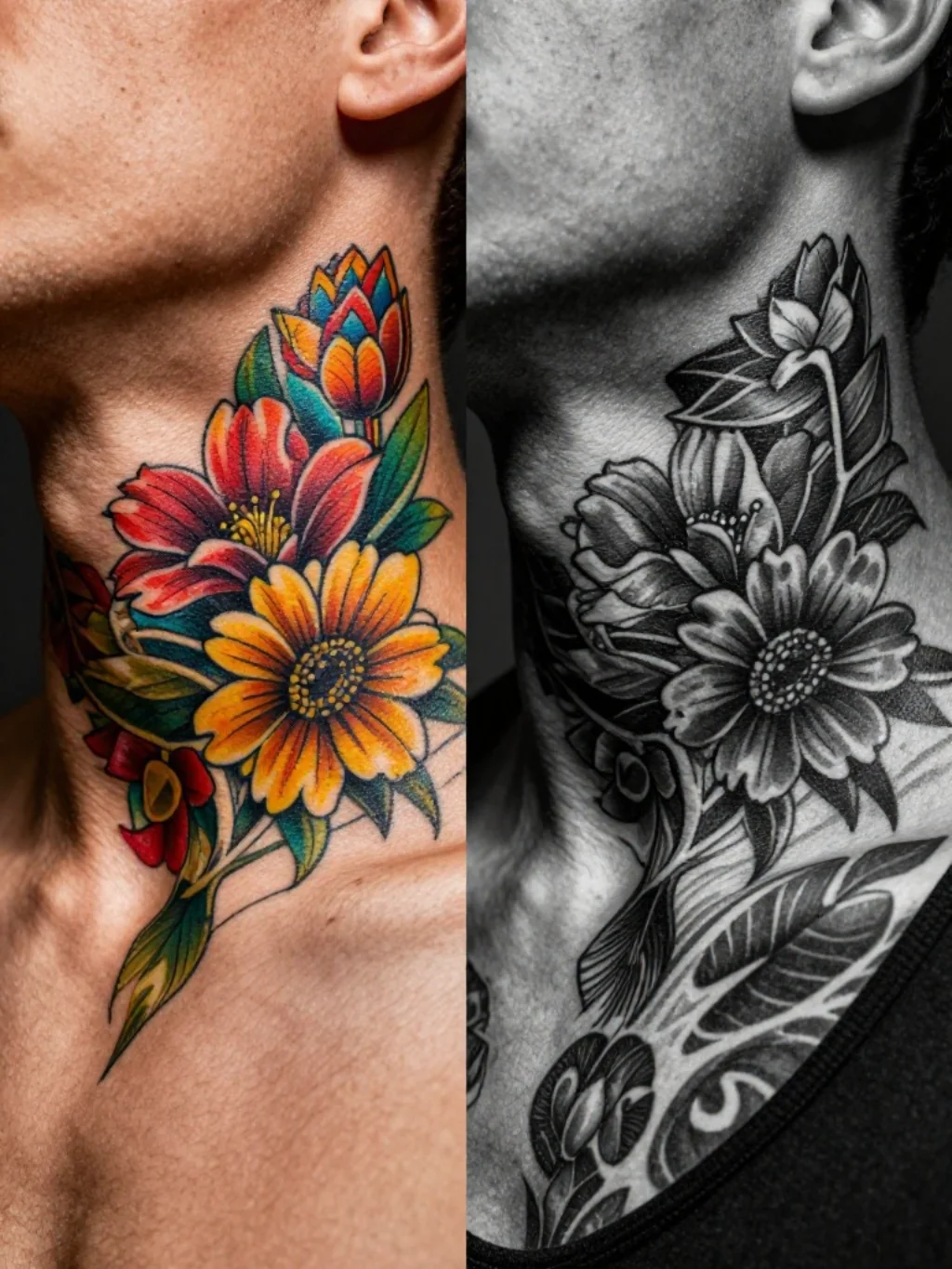 Color Versus Black and Grey for Neck Tattoos on Different Skin Tones