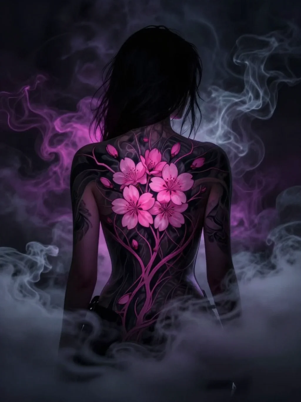 Dark Irezumi Backgrounds Weaponize Somber Shadows Against Pastel Pink