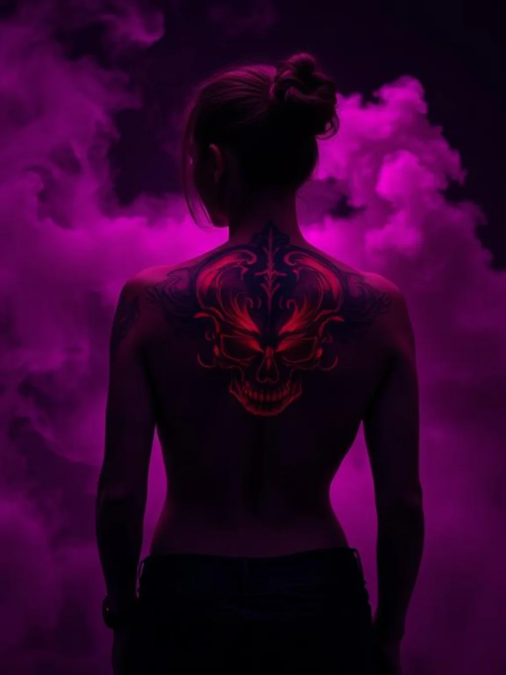 Dark Irezumi Clouds Weaponize Somber Velvet Gradients Against Bright Skulls