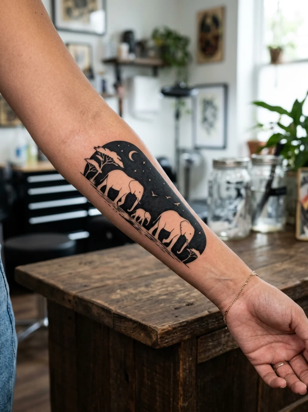 Negative Space Elephant Family Tattoos for a Modern Minimalist Look