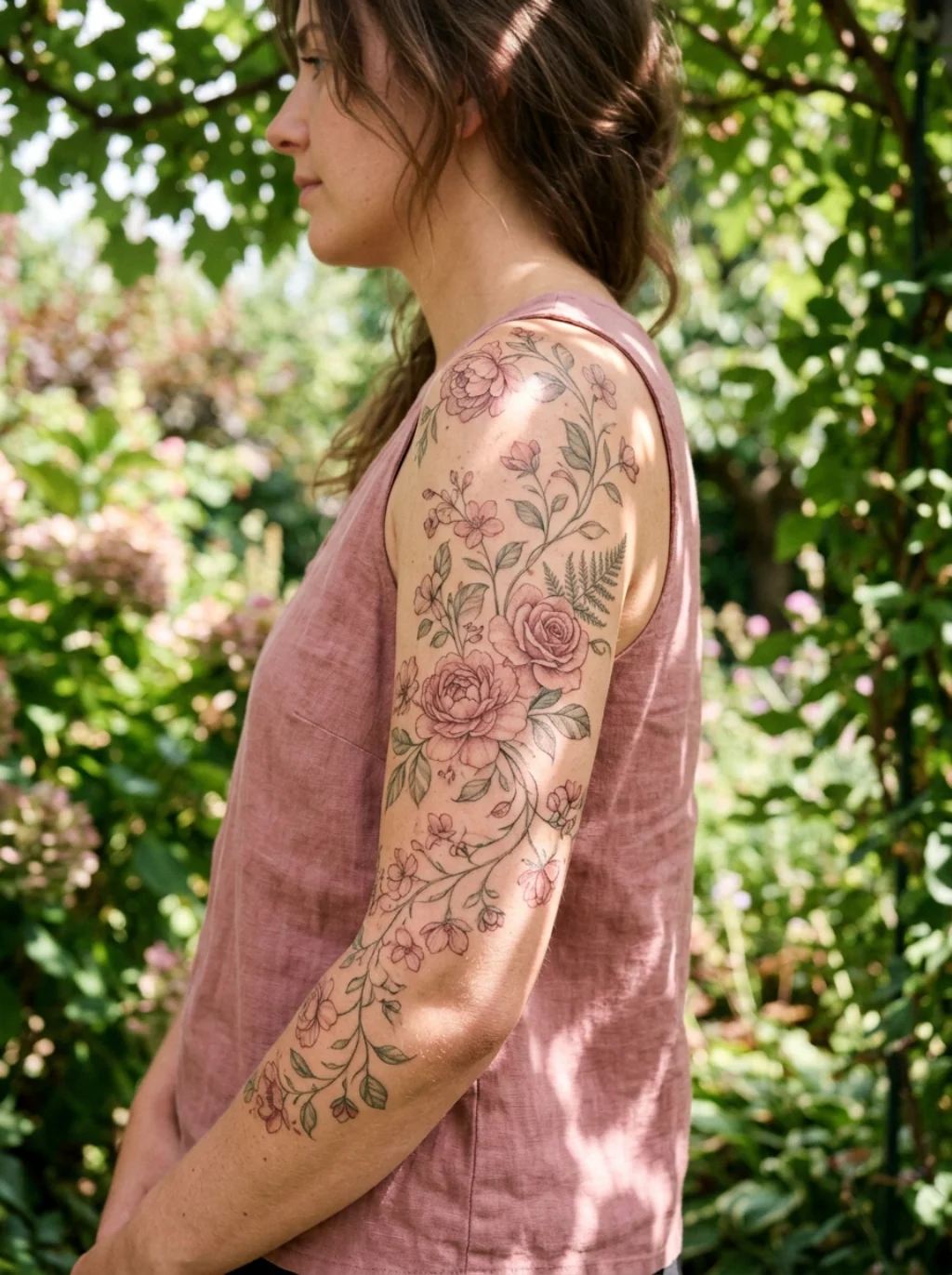 Floral Trails Climbing the Arm Like They Grew There Naturally