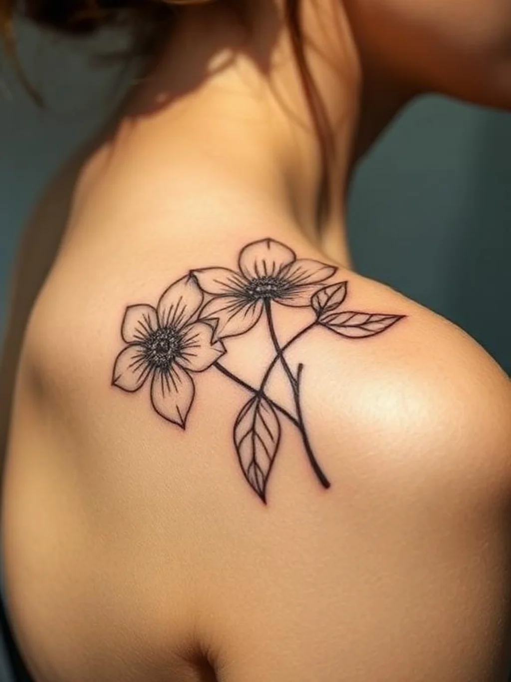 Fine Line Shoulder Flower Tattoos That Look Like Botanical Engravings