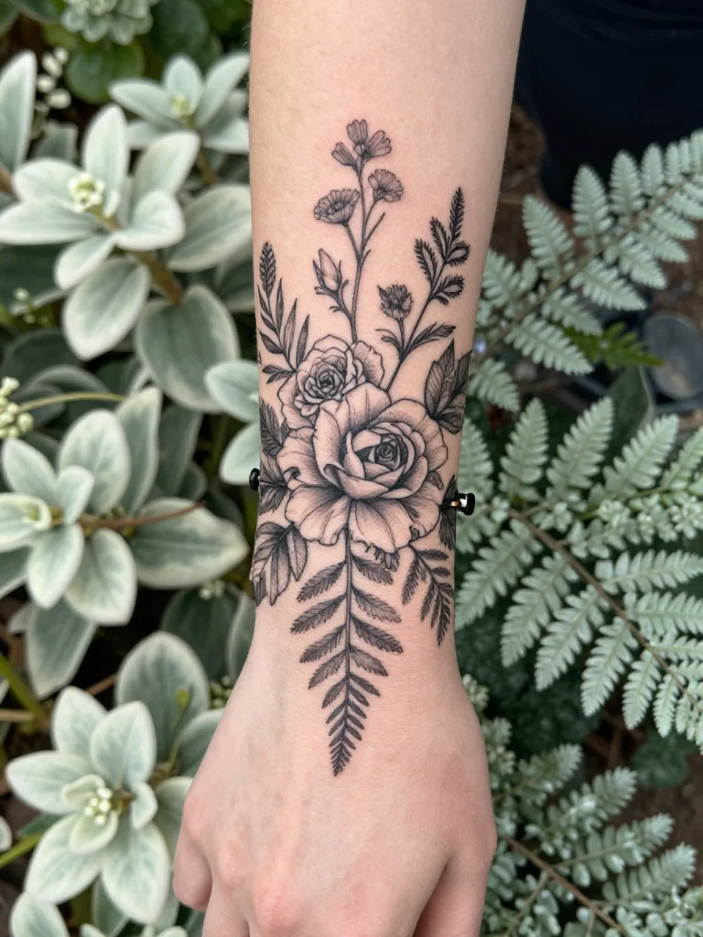 Floral Wrist Bracelet Tattoos That Grow Around the Wrist Like a Living Garden