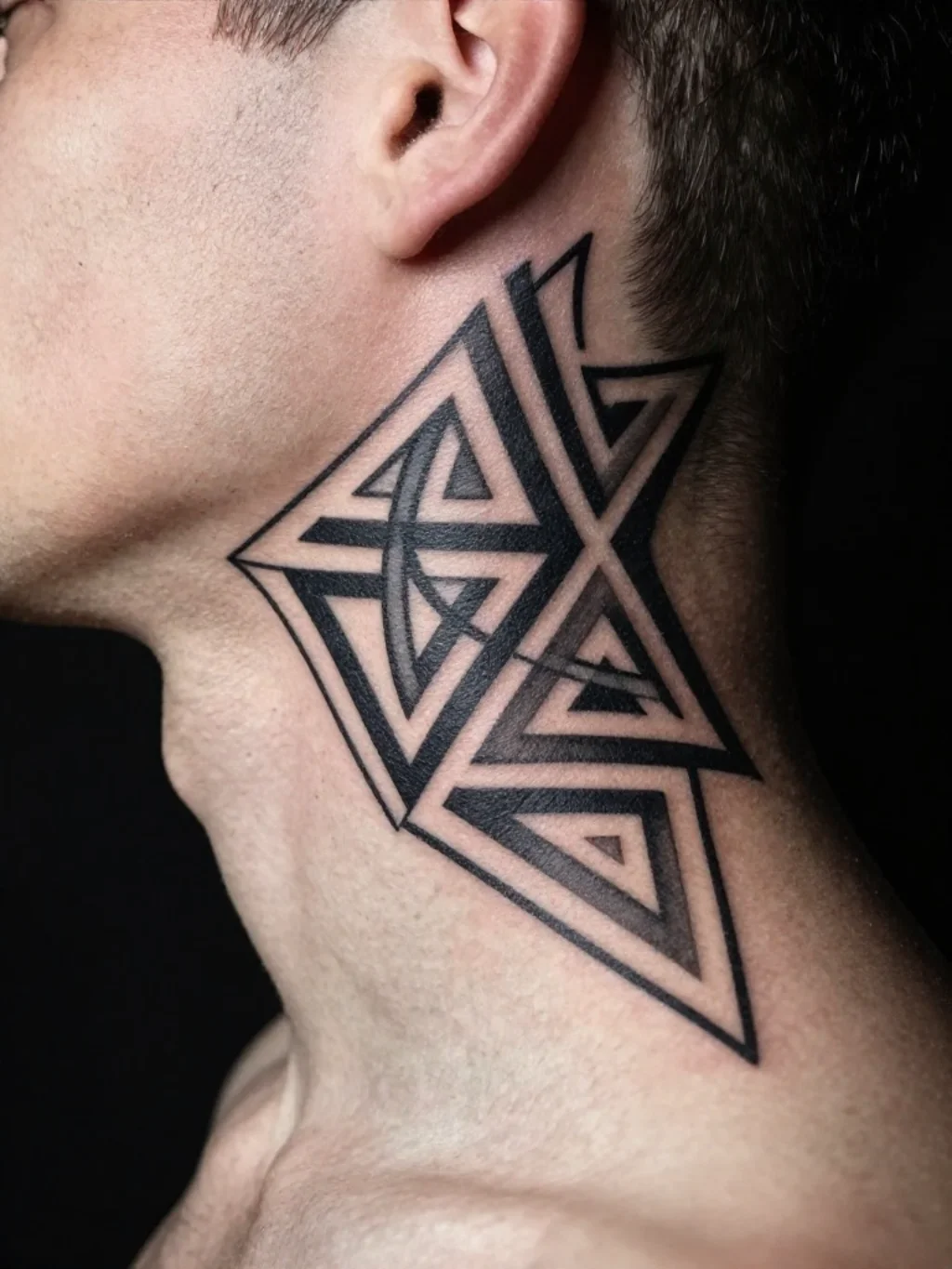 Neck Tattoos for Men Built Around Bold Geometric Precision and Sharp Lines