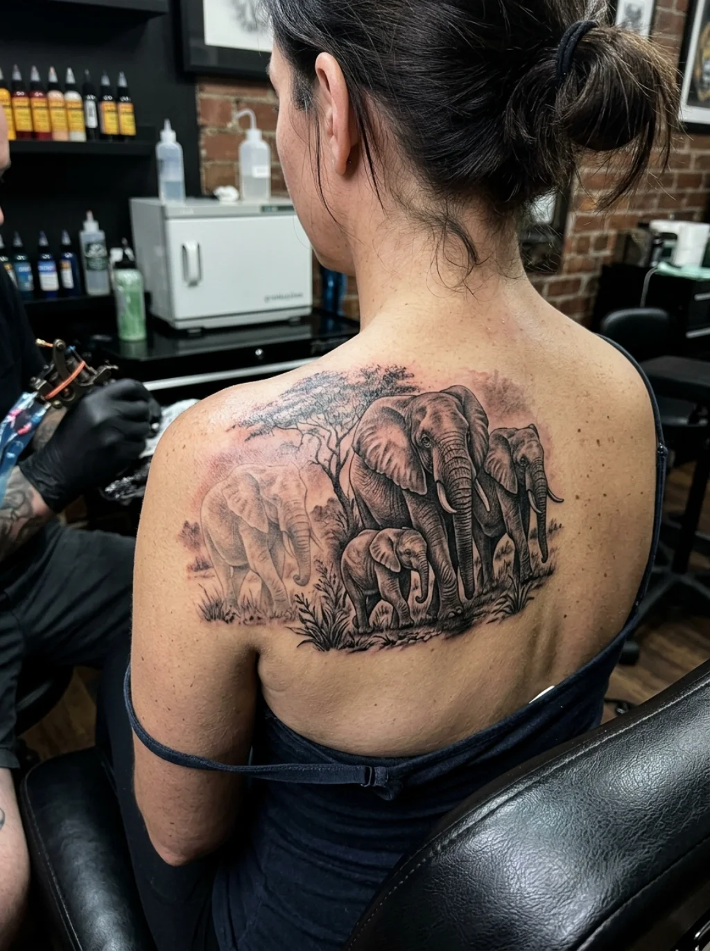 Realistic Elephant Family Portraits That Look Like Wildlife Photography on Skin