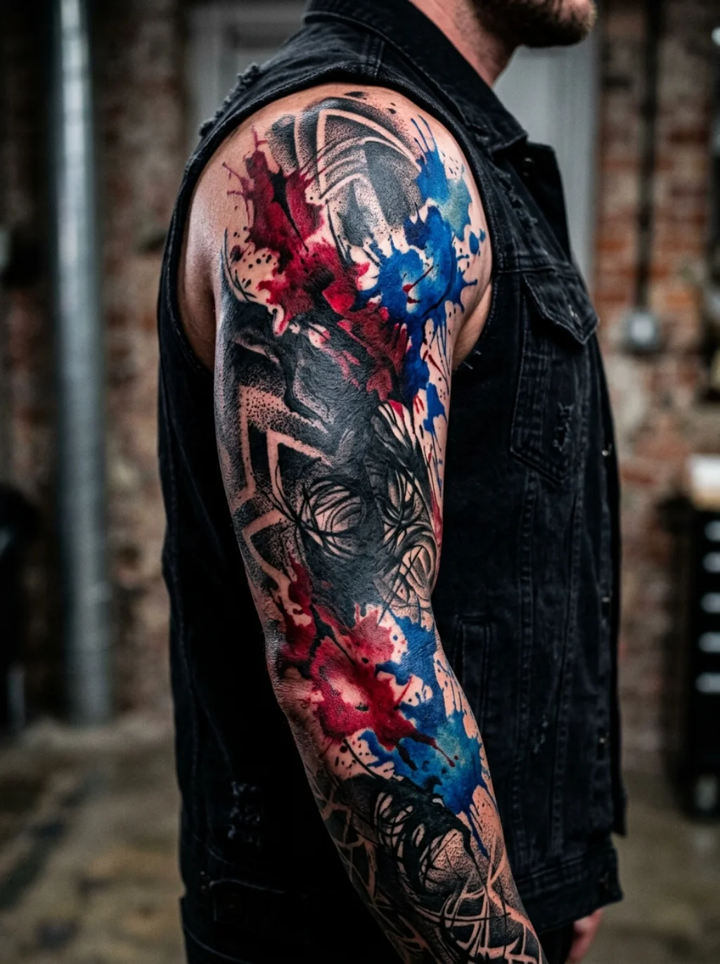 Blackwork Chaos Meets Color Bursts in One Unruly Canvas
