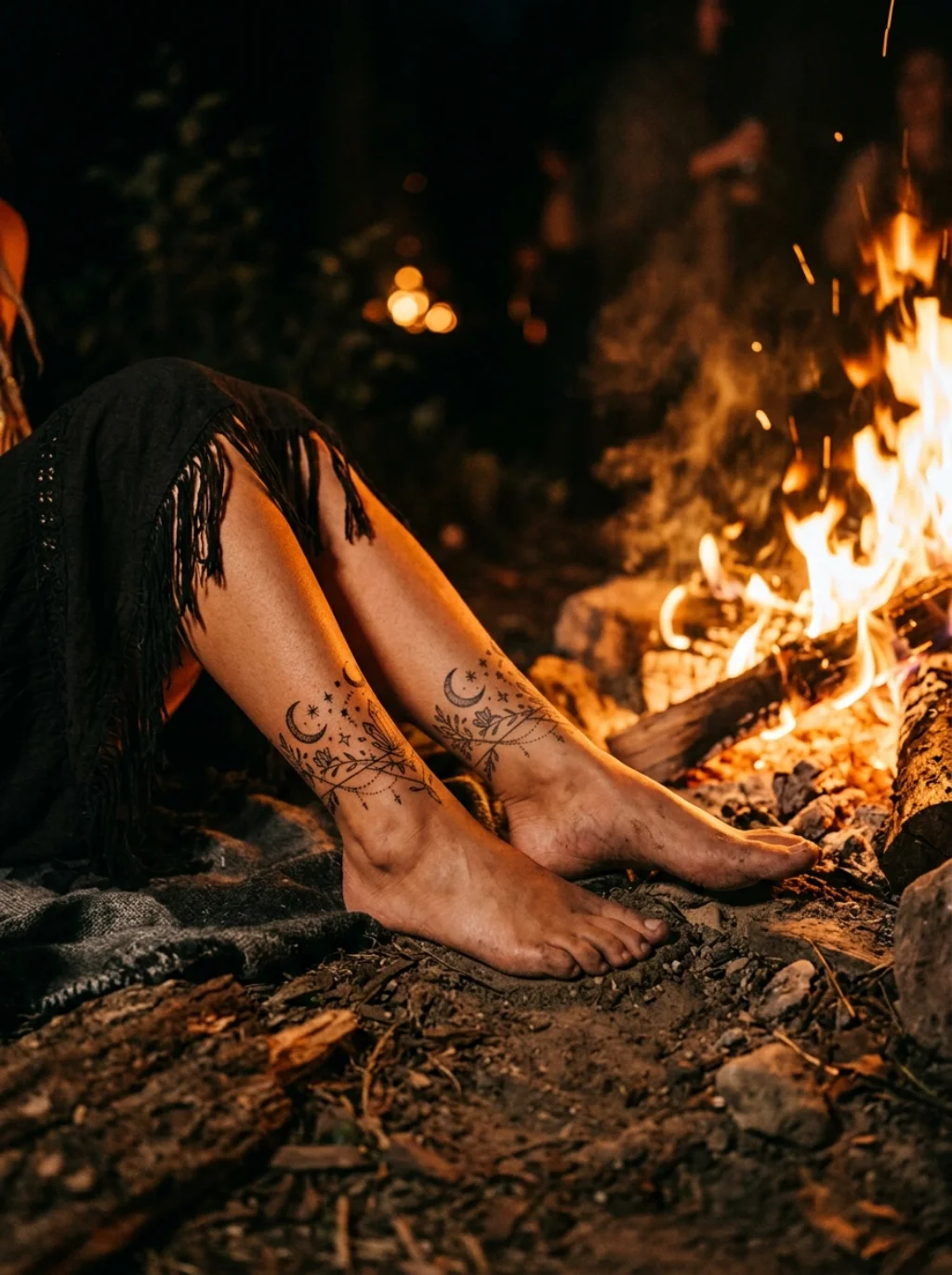 Boho Ankle Bracelet Tattoos Built From Moons Stars and Wild Spirit Energy