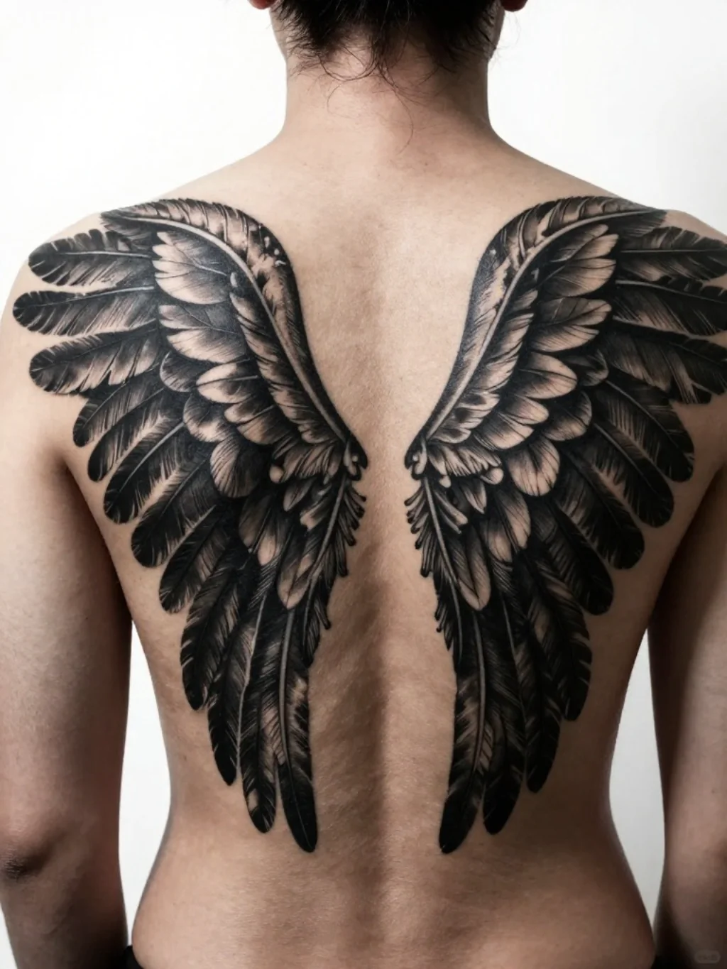 Blackwork Angel Wings Tattoos Built From Shadow Faith and Absolute Precision