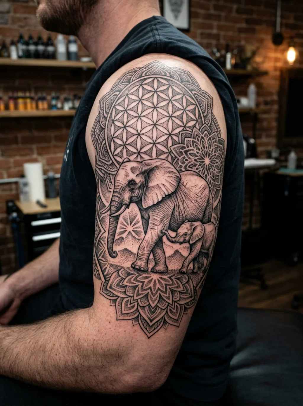 Elephant Family Tattoo Ideas Built Around the Sacred Geometry of a Herd in Motion