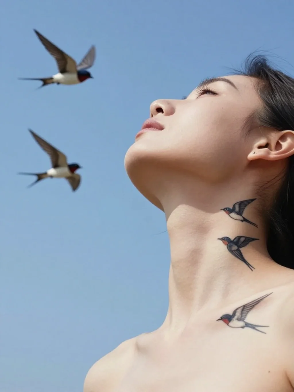 Birds in Flight Along the Neck — Freedom Tattooed at the Pulse Point