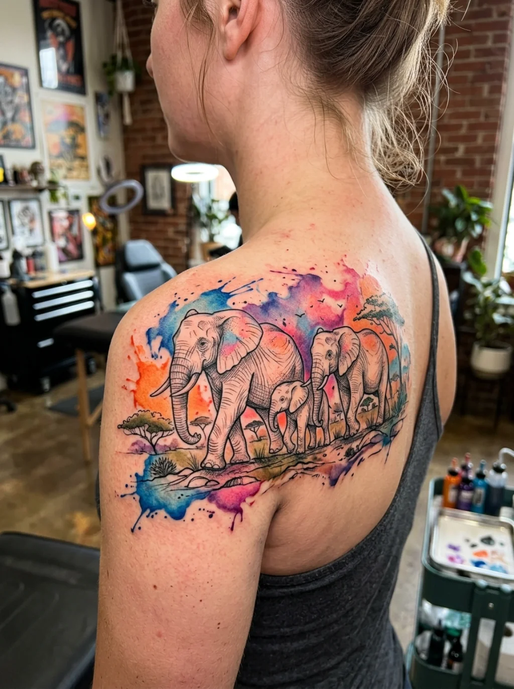 Watercolor Elephant Family Designs That Paint Emotion Directly on the Skin