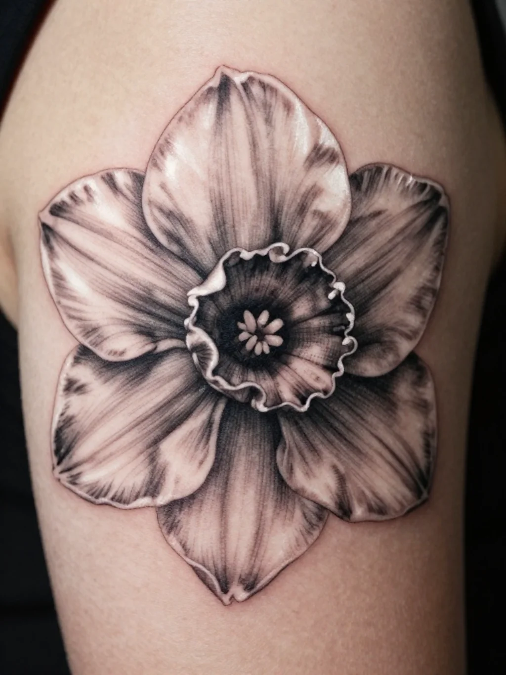 Black and Grey Narcissus Tattoos That Age Like a Renaissance Drawing