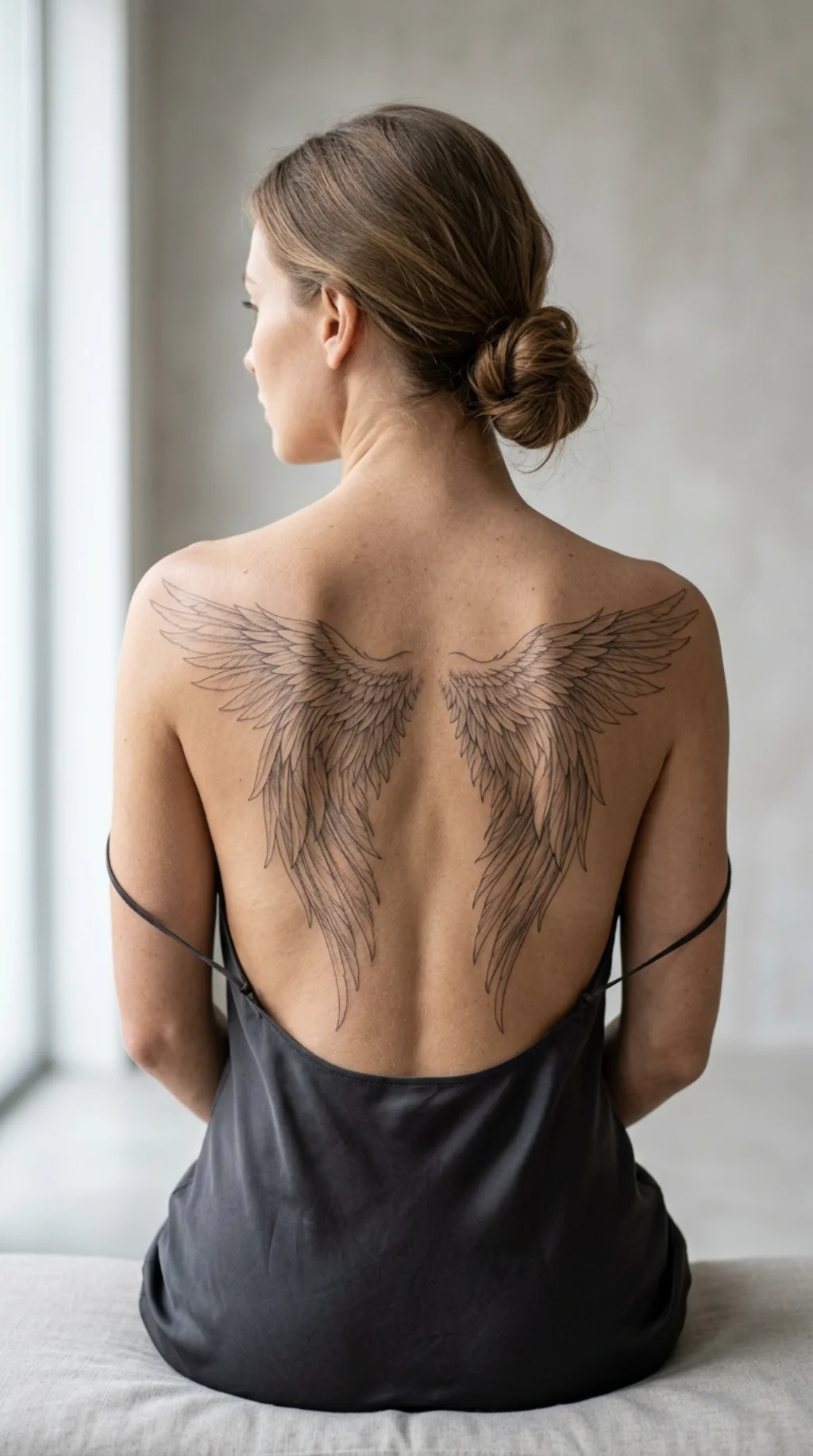 Fine Line Angel Wings Tattoos That Redefine Delicacy on a Large Canvas