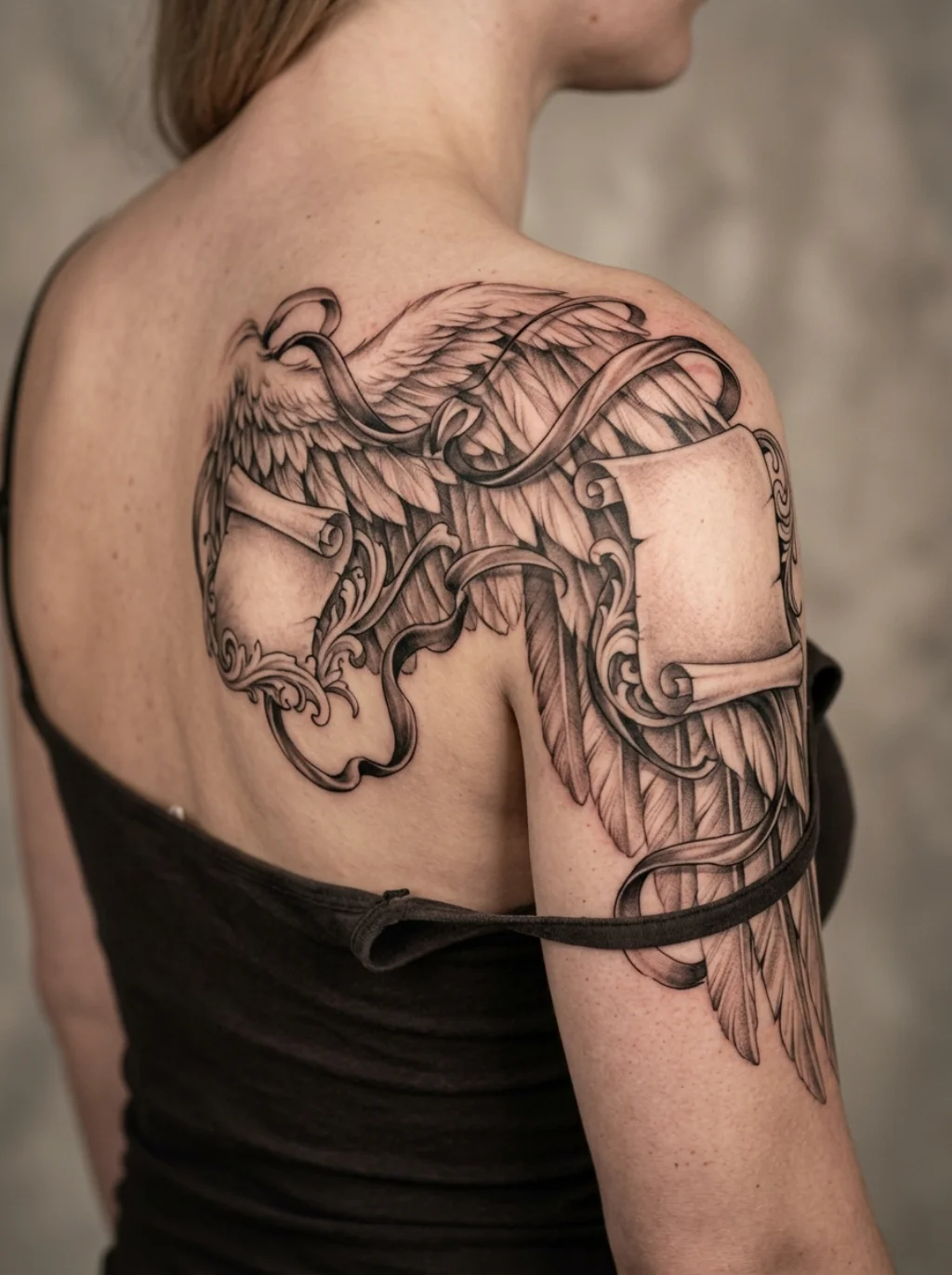 Adding Names Dates and Script to Angel Wings Back Tattoo Compositions